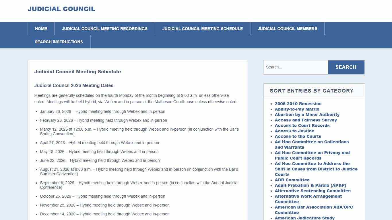 Judicial Council Meeting Schedule – Judicial Council